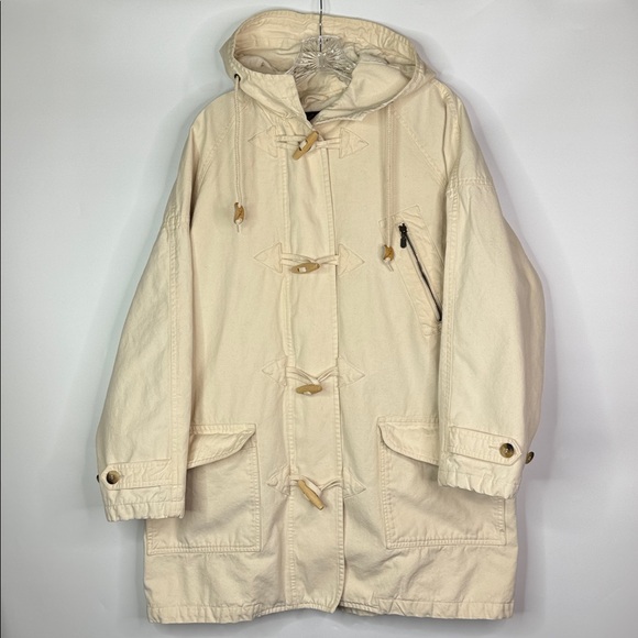Eddie Bauer Jackets & Blazers - Vintage Eddie Bauer Hooded Toggle Beige Cargo Chore Jacket Size Large